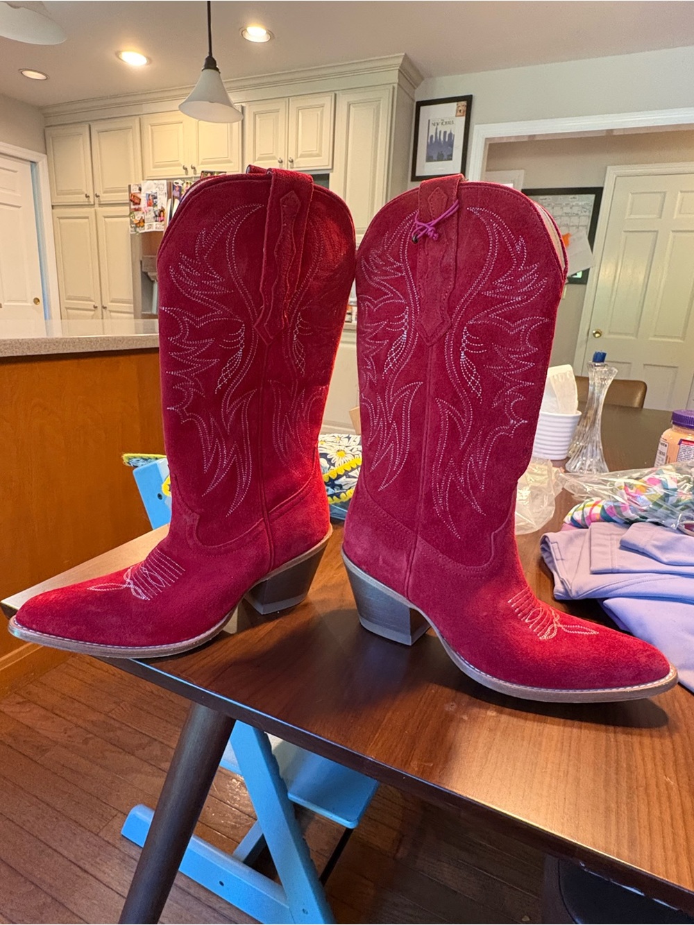Idyllwind Red Suede Block Heel Ankle Boots - Picture 8 of 9